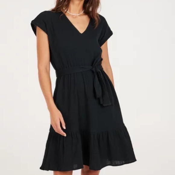 Ruffle Hem Tiered Dress Lightweight Flowy Gauze Neutral Black Gap Size XXL - Picture 3 of 16